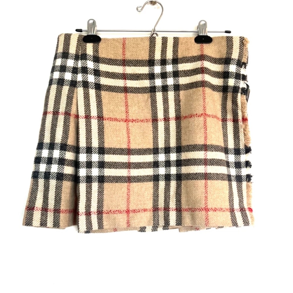 Burberry Leather-trimmed pleated checked wool mini skirt